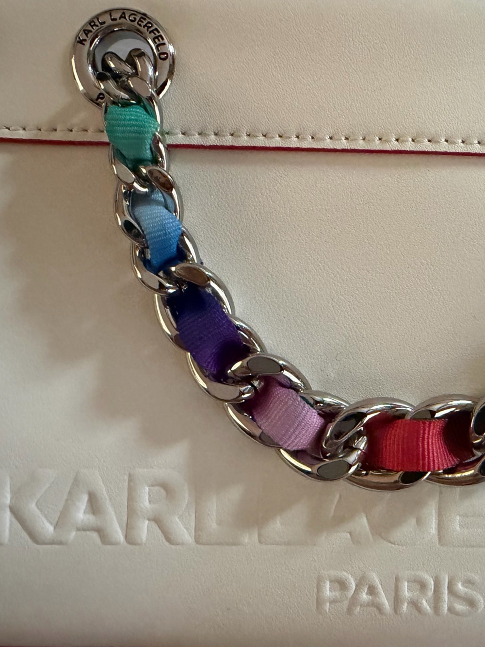 KARL LAGERFELD Savoie SATCHEL White Leather Chain Crossbody BAG Purse NWT $198 🌈 - Picture 4 of 15